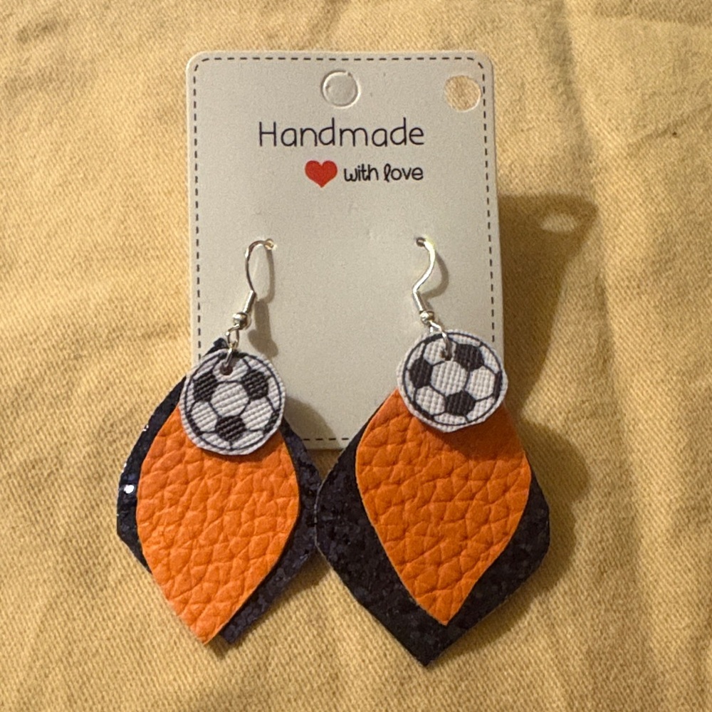 Handmade Soccer ⚽️ Earrings - Orange and Navy
